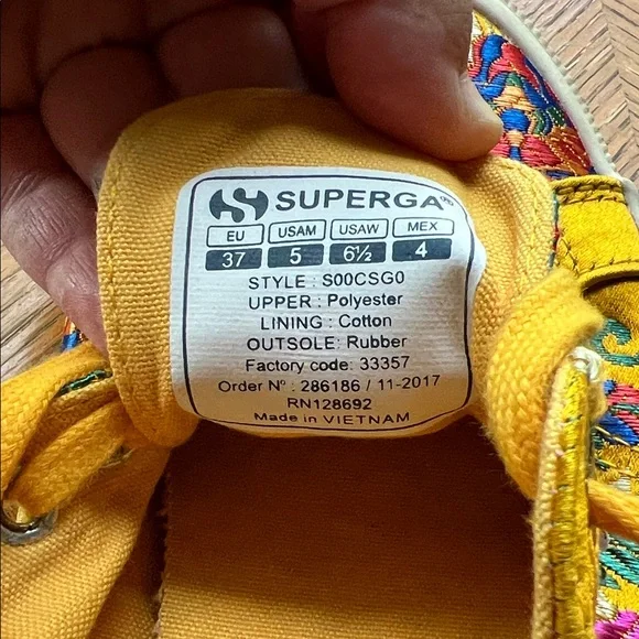 Superga Women Size 6.5 Yellow/Gold Satin Korelaw Embroidered Tennis Sneakers - Picture 2 of 6